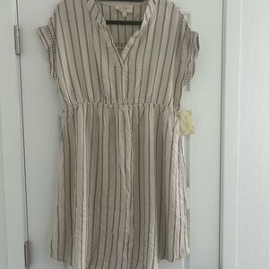 Sweet Wanderer Beige and Black Striped Maternity Dress XL